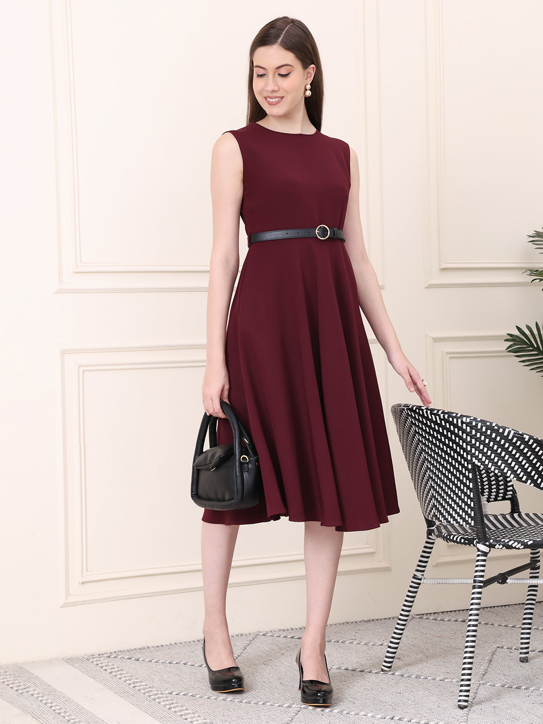 Fit and flare burgundy dress best sale