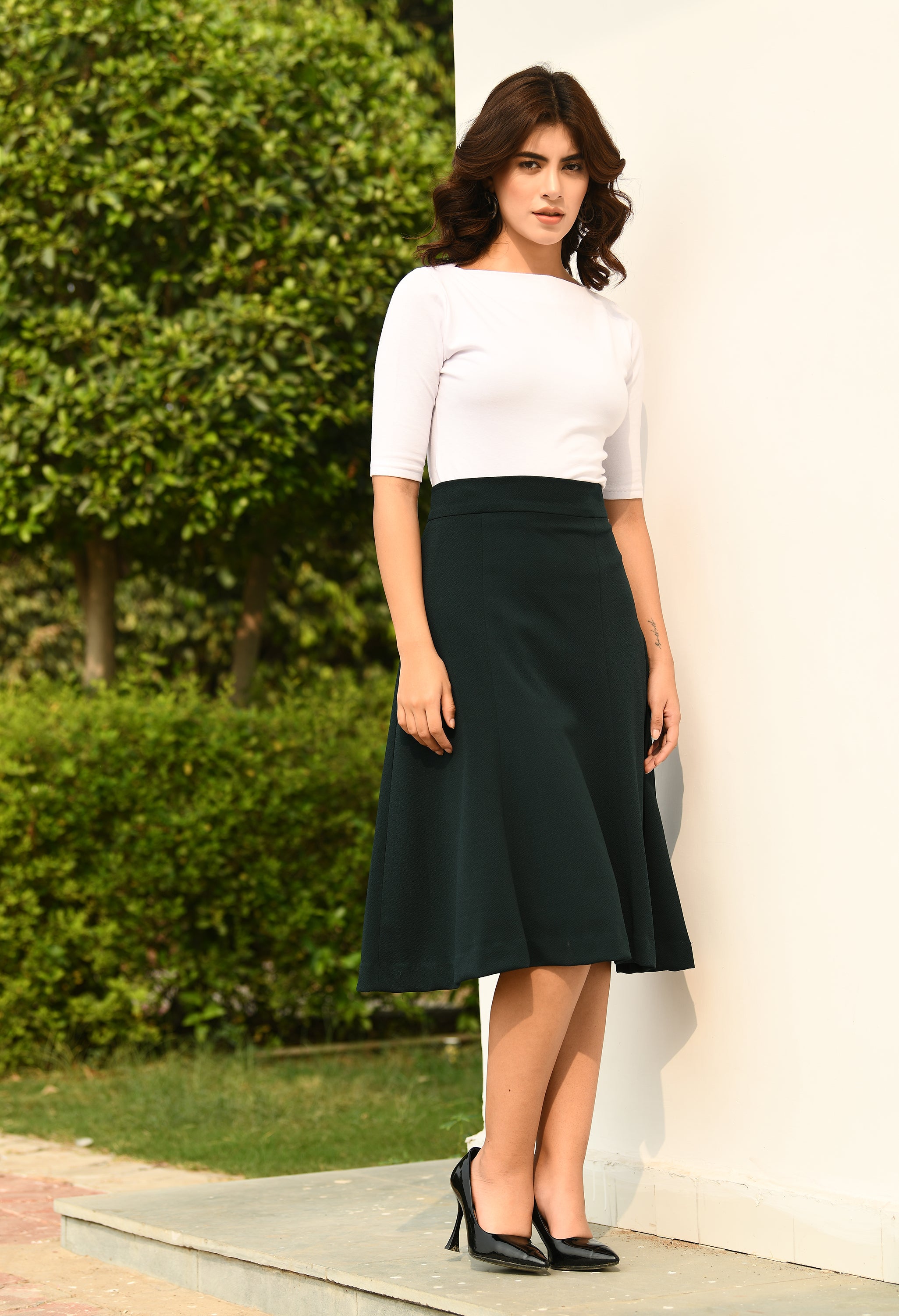 Emerald silk midi skirt best sale