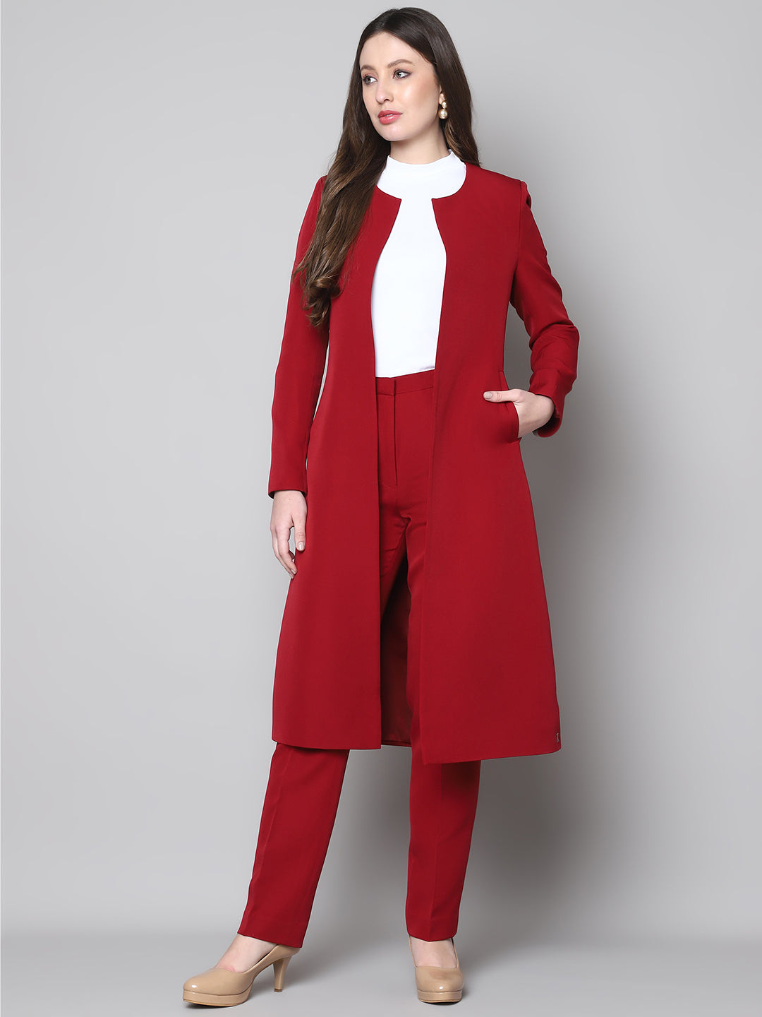 Exude Crowned Confidence Long Blazer (Red)