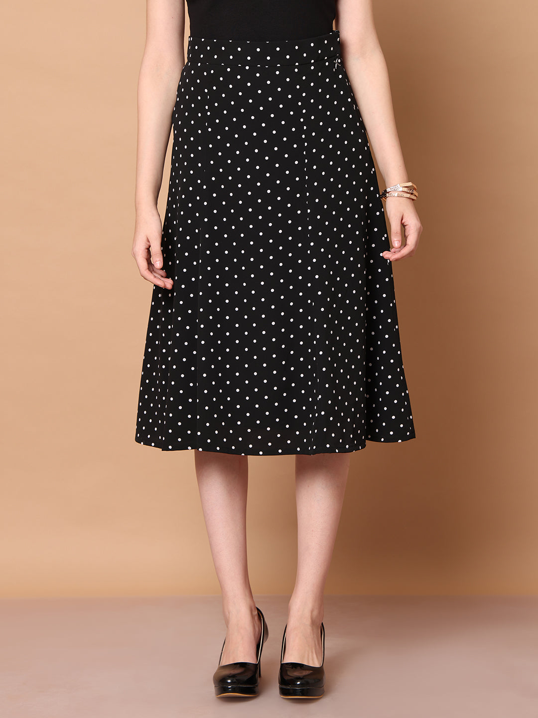 Exude Sculpted Styles Polka Dot Skirt (Black)