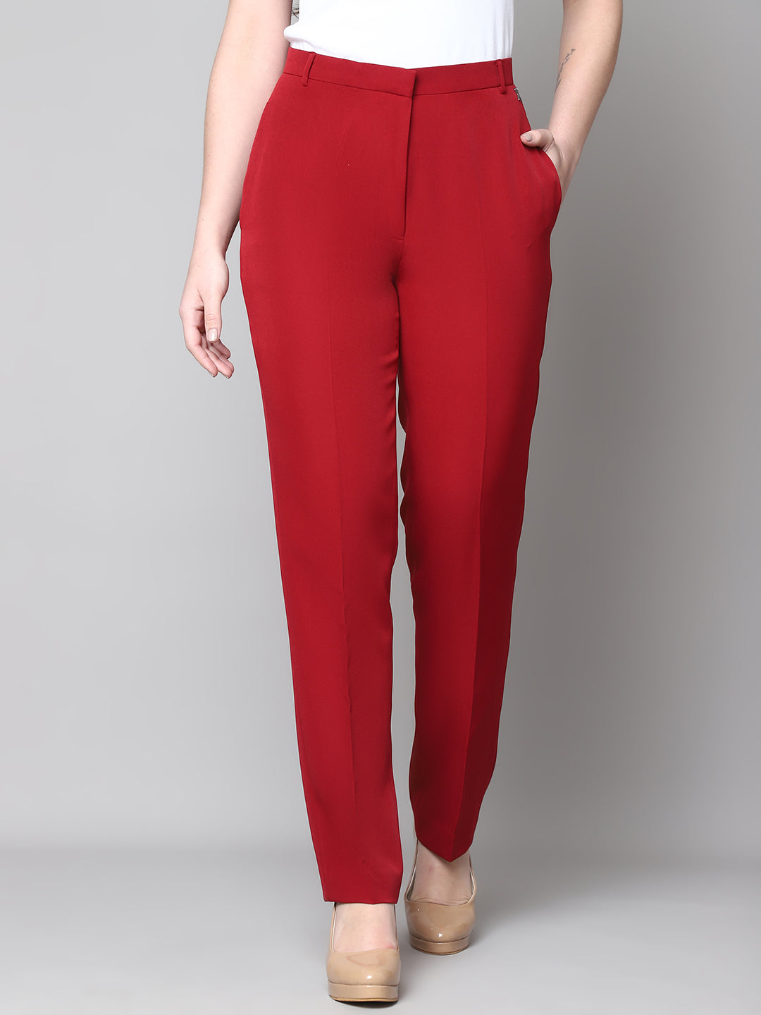 Exude Empathy &amp; Edge Straight Fit Trouser (Red)