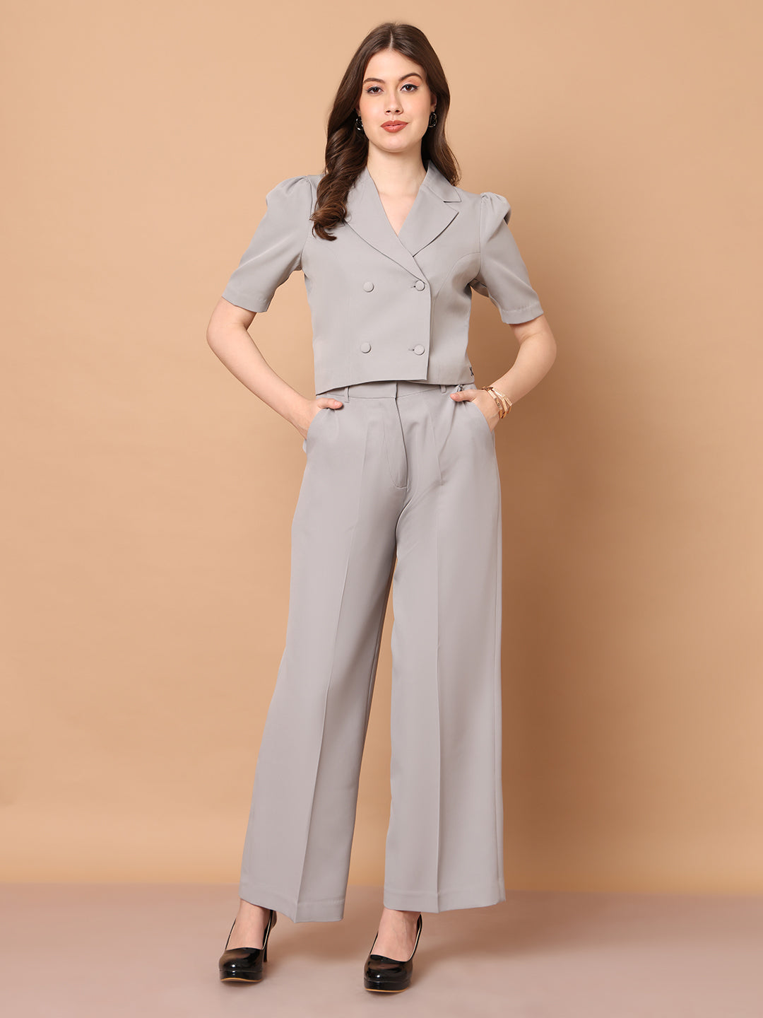 Exude Fashion Forward Crop Blazer (Grey)