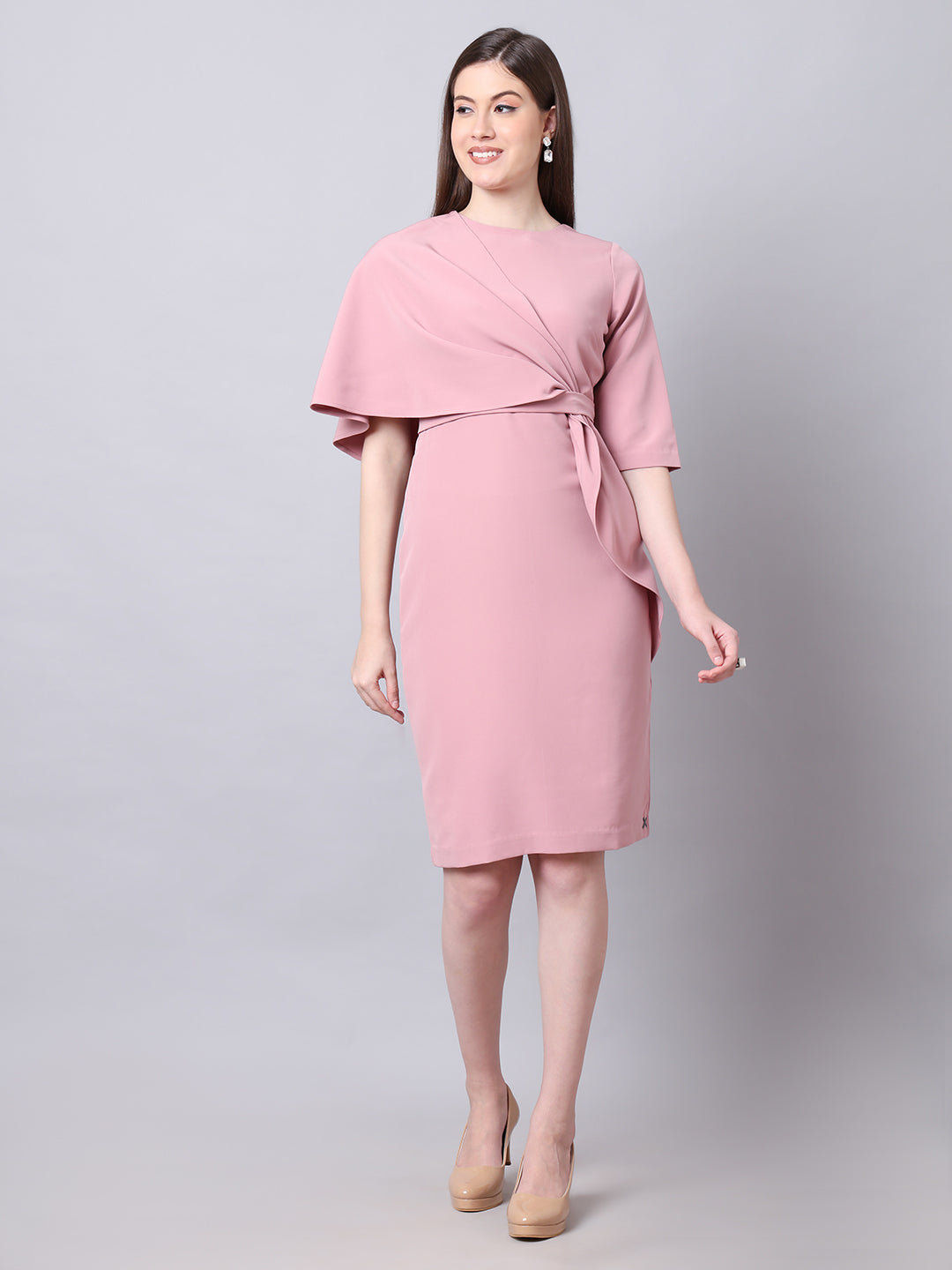 Exude Incandescent Draped Dress (Dusty Pink)