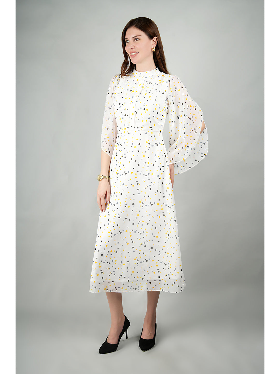 Exude Sun-soaked Polka Dot Dress (White)