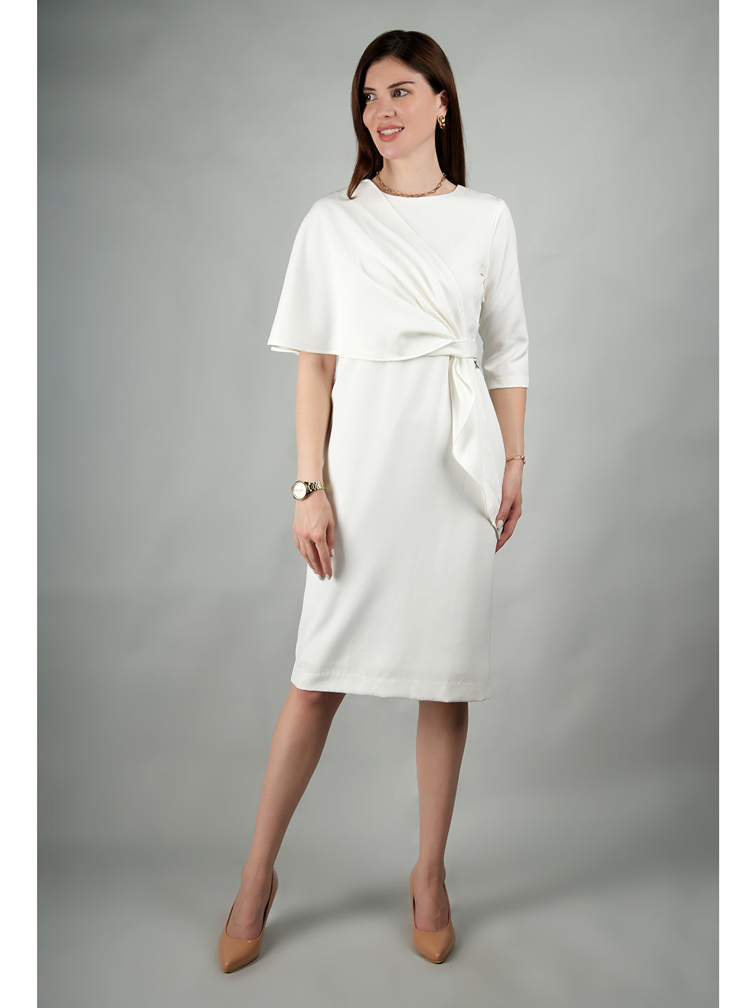Exude Incandescent Draped Dress (White)