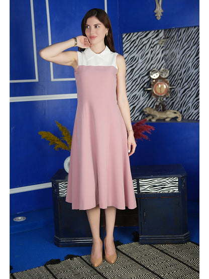 Exude Bronzed Color Block Dress With Collar (Blush Pink)