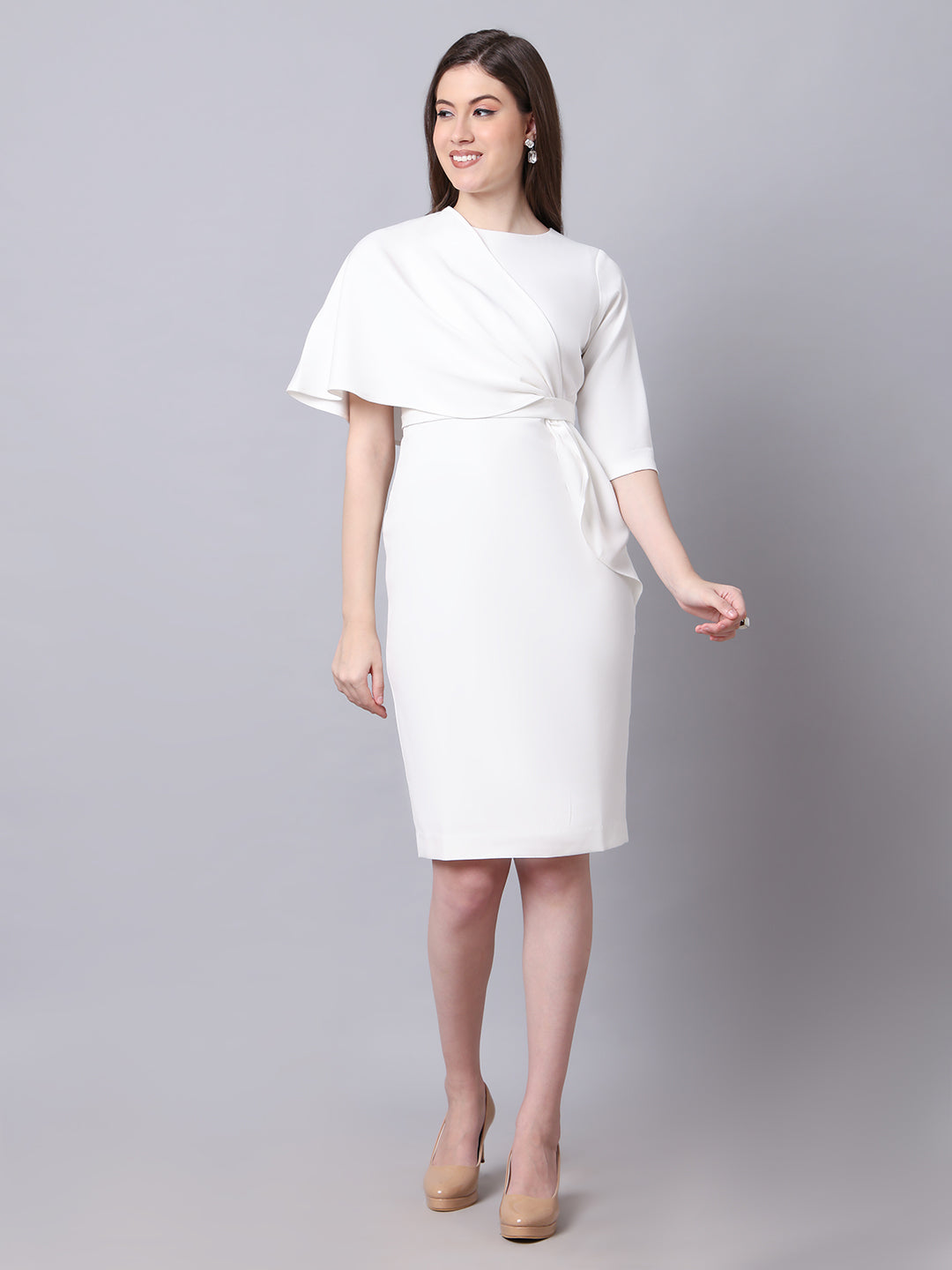 Exude Incandescent Draped Dress (White)