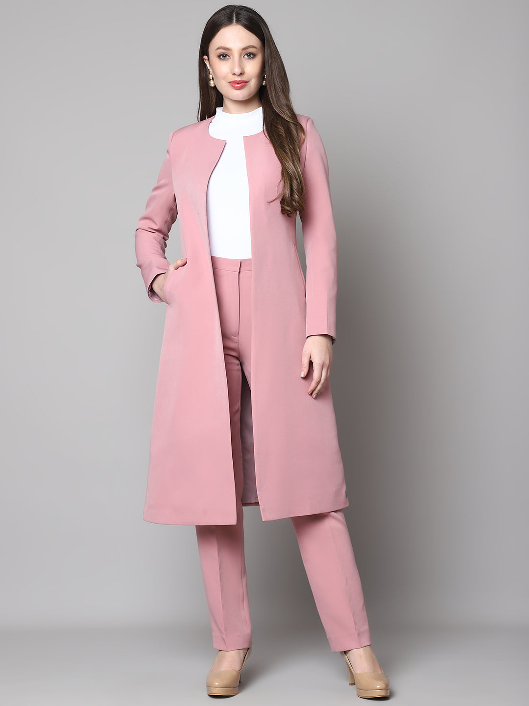 Exude Phoenix Rising Long Blazer and Straight Fit Trouser (Dusty Pink)