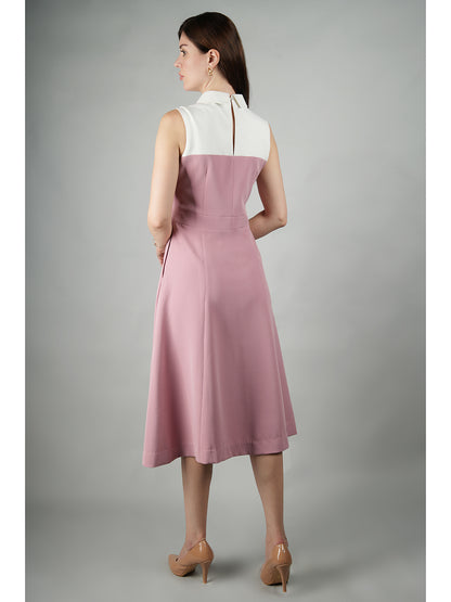 Exude Bronzed Color Block Dress With Collar (Blush Pink)