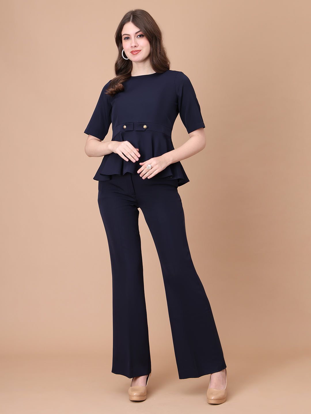 Exude Rise &amp; Roar A-Line op with Waist Detail, Paired With Matching Bootcut Trouser (Navy)