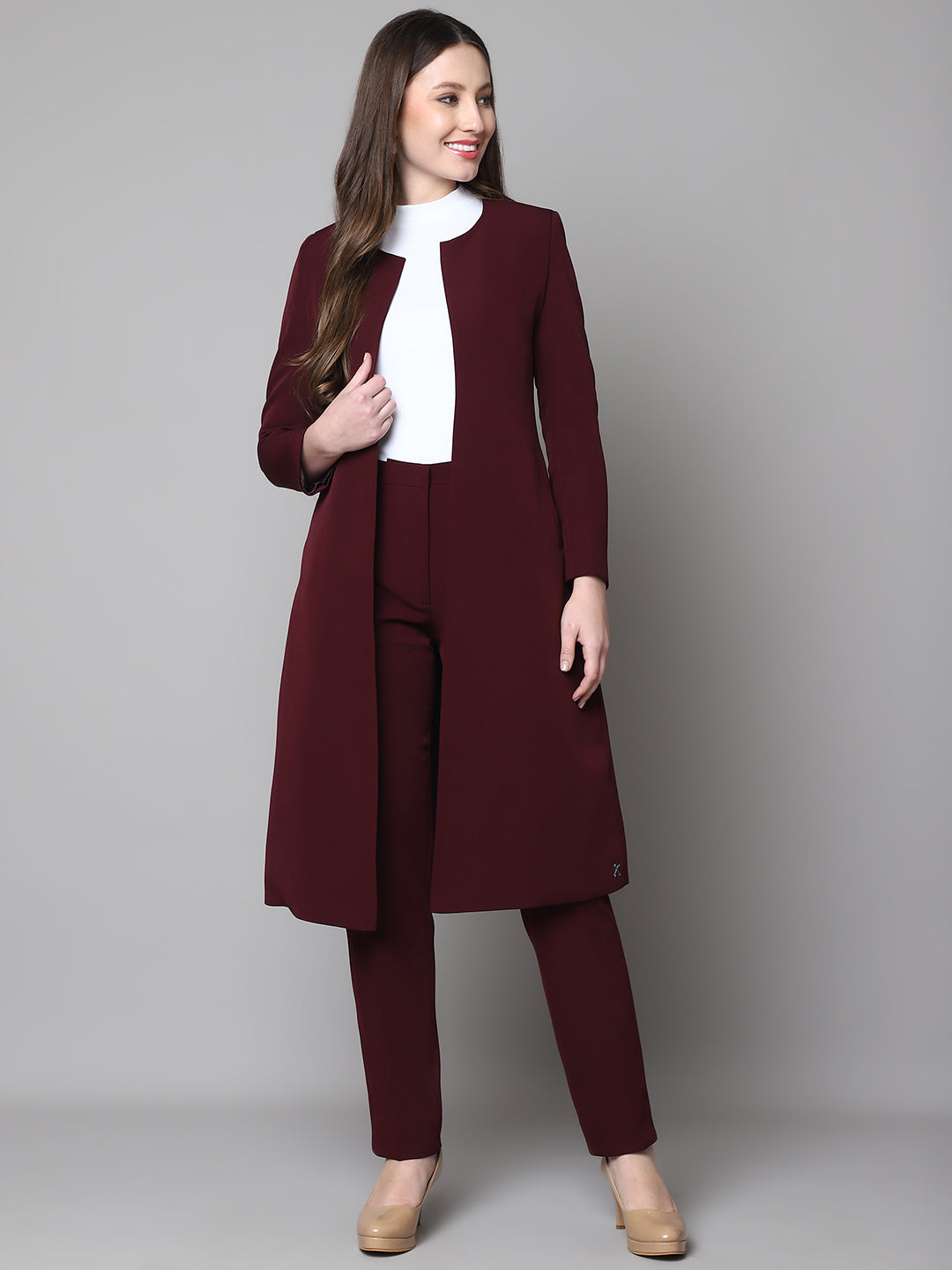 Exude Phoenix Rising Long Blazer and Straight Fit Trouser (Wine)