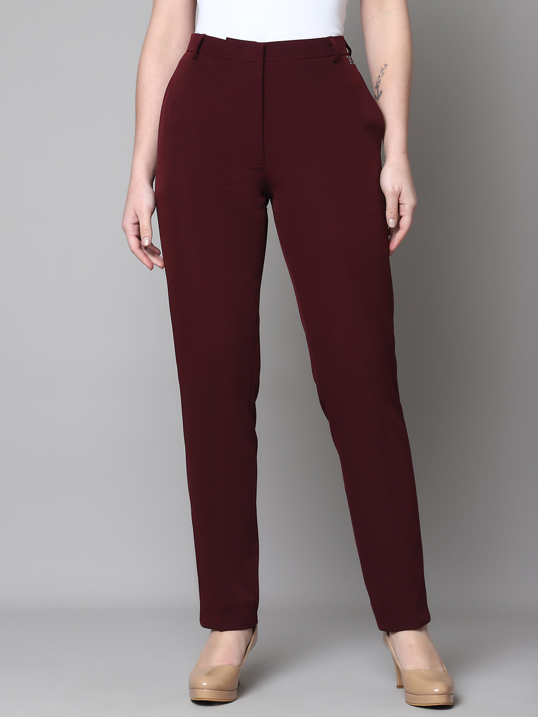 Exude Empathy &amp; Edge Straight Fit Trouser (Wine)