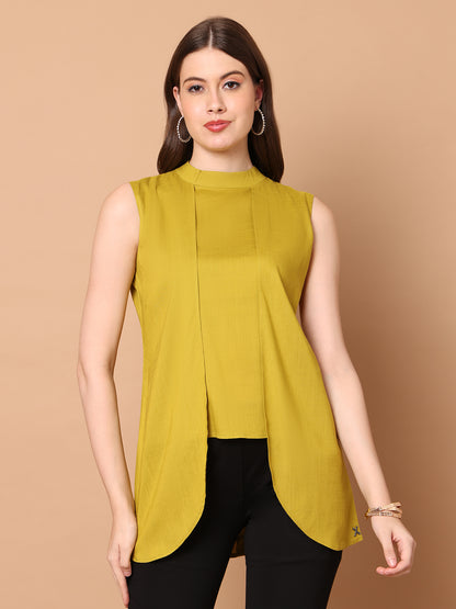 Exude Striking Silhouettes High Neck Layered Top (Lime)