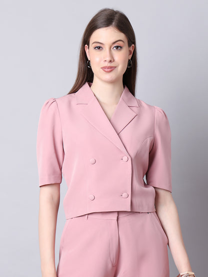 Exude Poised Perfection Crop Blazer (Dusty Pink)