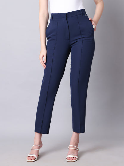 Exude Timeless Threads Straight Fit Trousers with Pockets (Navy)