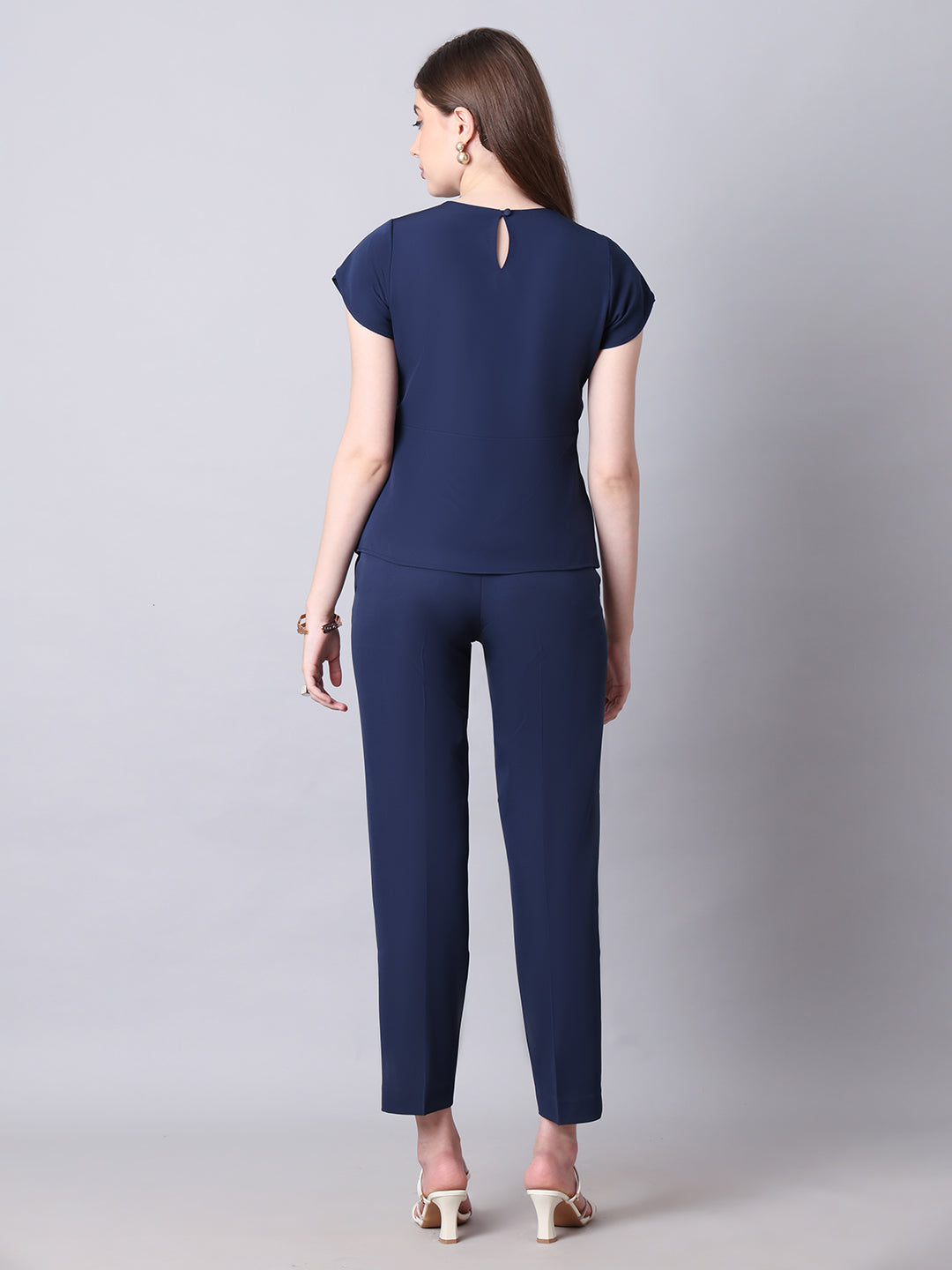 Exude Iconic Asymetrical Top with Straight Fit Trouser Co-ord (Navy)