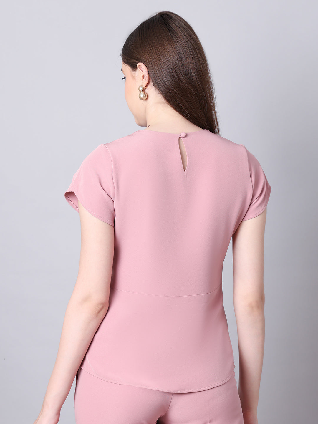 Exude Elysian Essence Asymmetrical Top with Cap Sleeves (Dusty Pink)