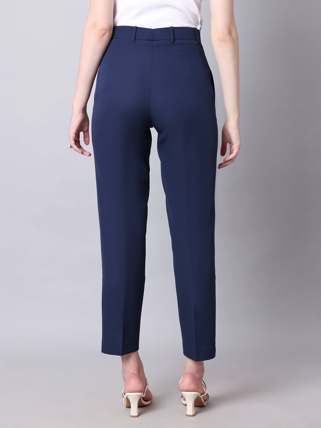 Exude Timeless Threads Straight Fit Trousers with Pockets (Navy)