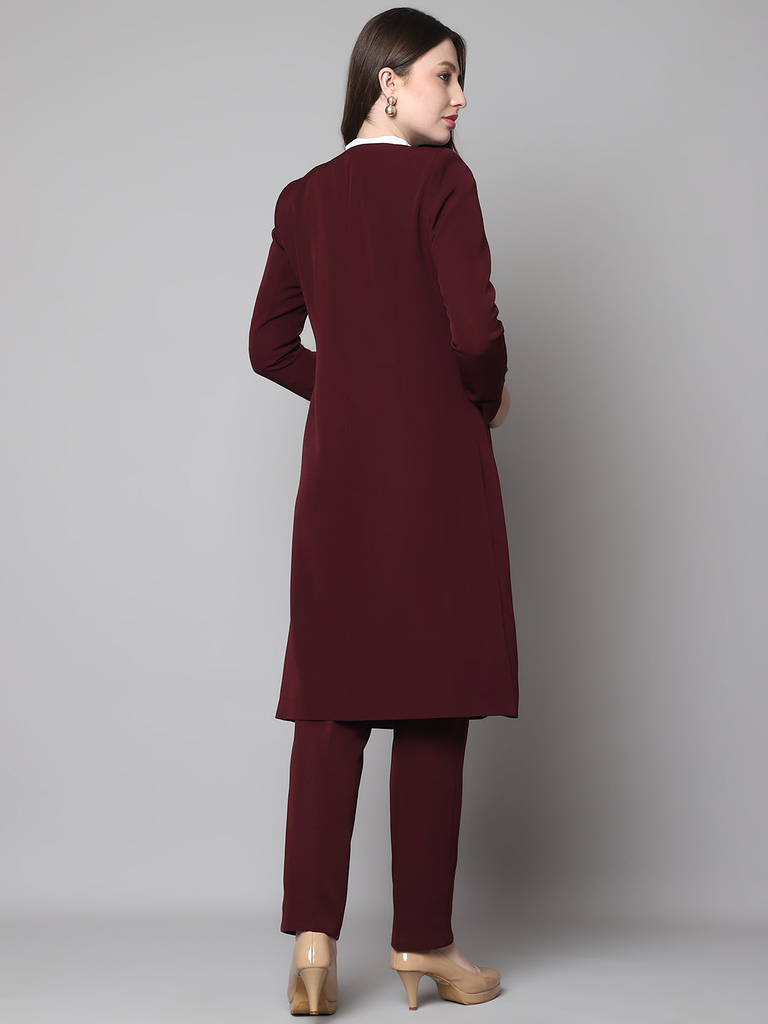 Exude Phoenix Rising Long Blazer and Straight Fit Trouser (Wine)