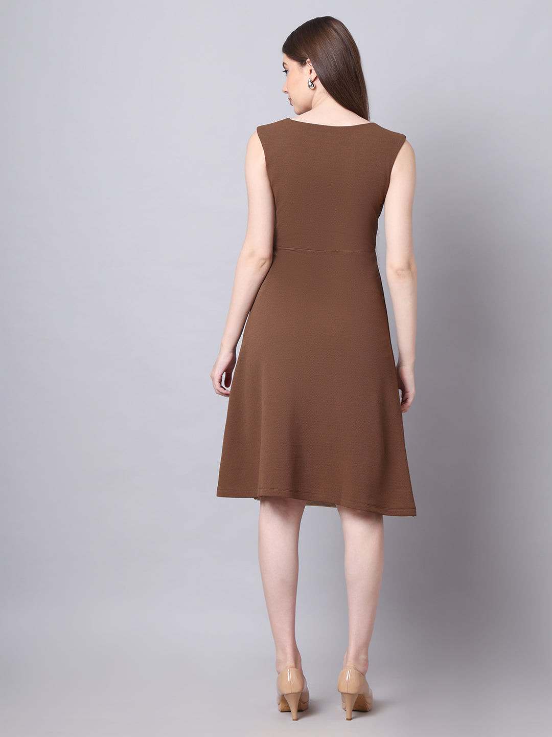 Exude Vibrant Versatility Colour Block A-line Dress (Coffee)