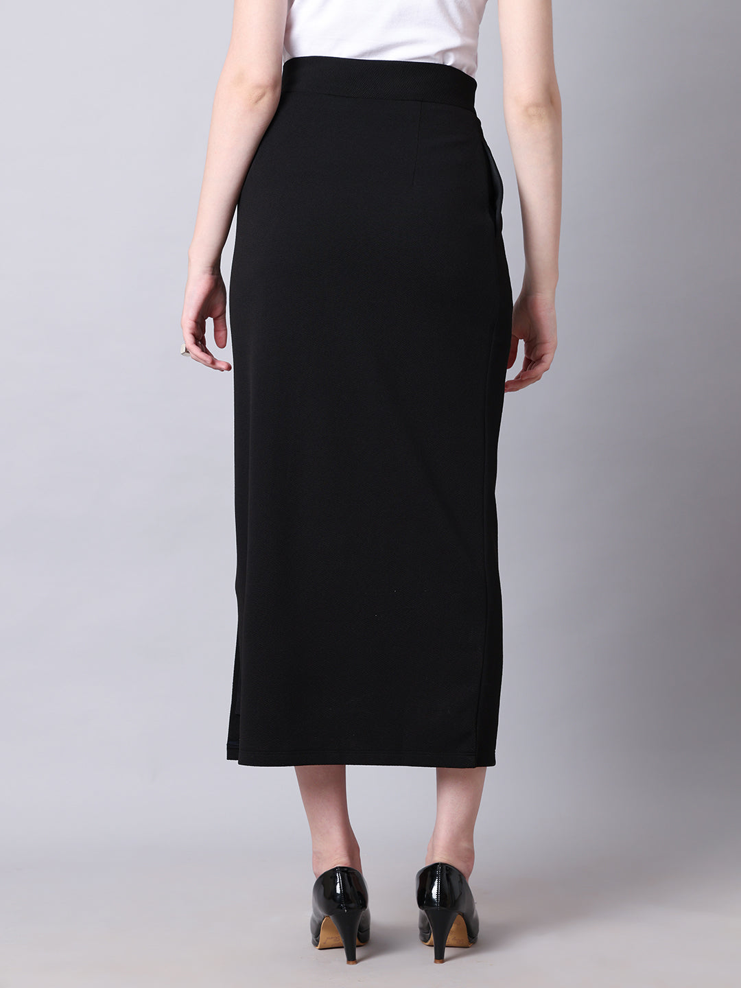 Exude Statement Piece Long Black Skirt with Side Slit (Black)