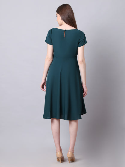 Exude Intrepid V-Neck Front Pleat Dress with Pockets ( Emerald)