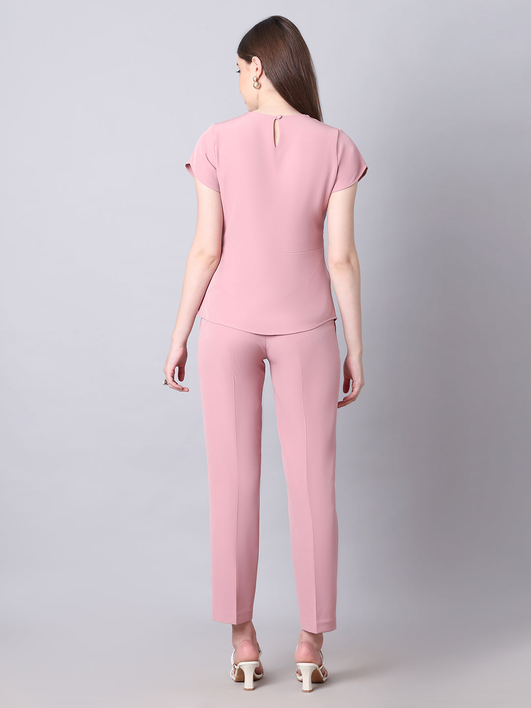 Exude Iconic Asymetrical Top with Straight Fit Trouser Co-ord (Dusty Pink)