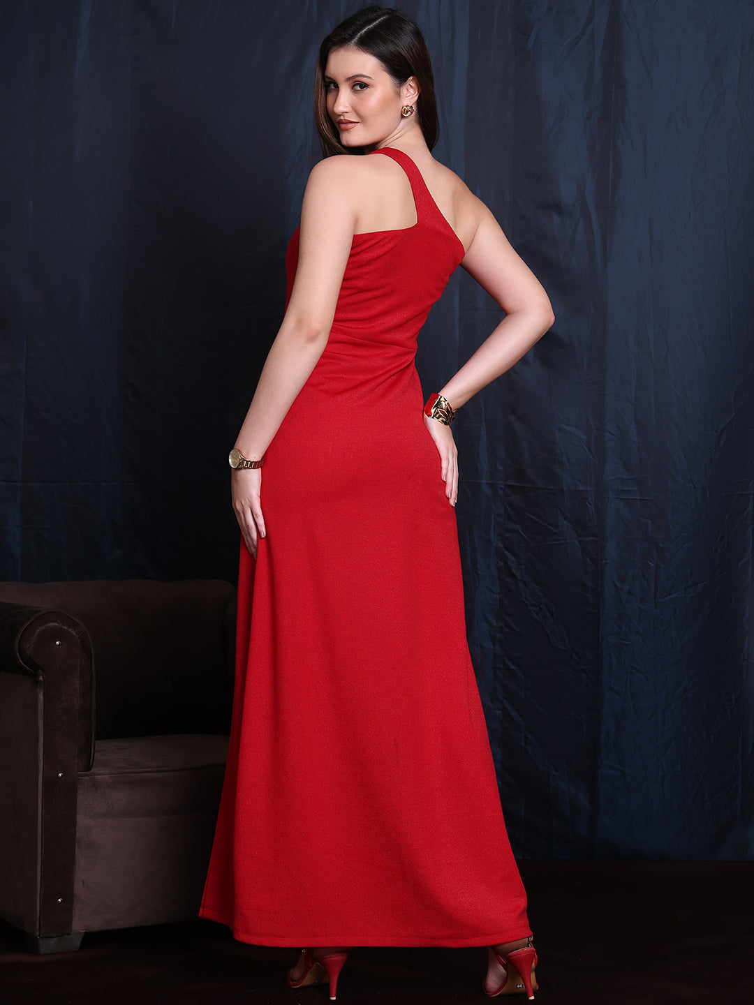 Exude Ravishing Radiance Red Gown  Unique One-Shoulder Design