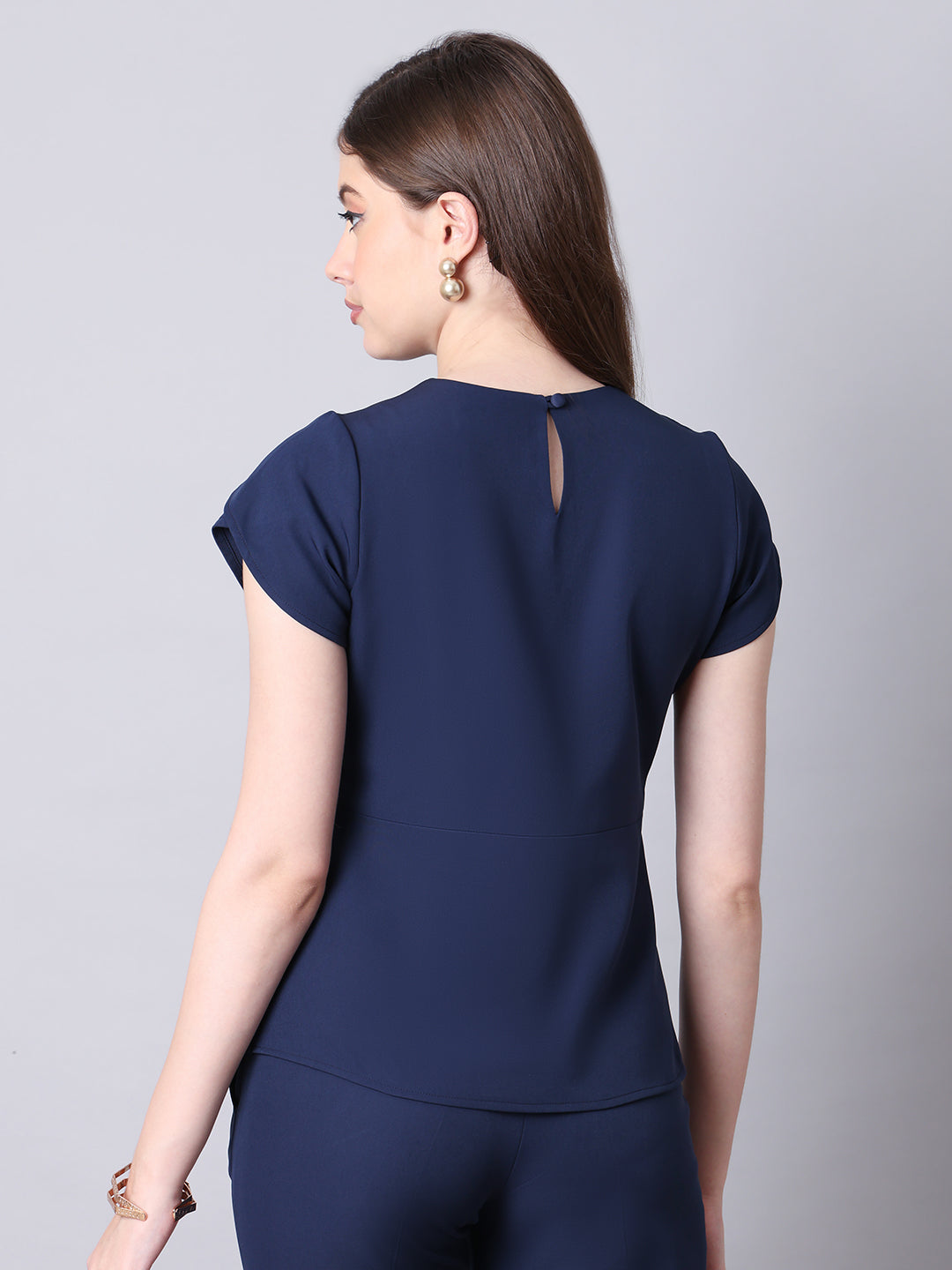 Exude Elysian Essence Asymmetrical Top with Cap Sleeves (Navy)