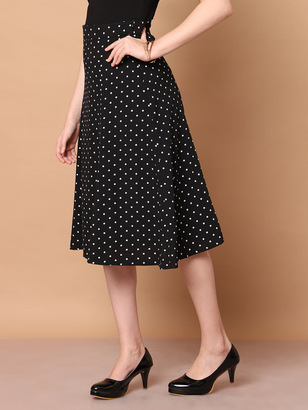 Exude Sculpted Styles Polka Dot Skirt (Black)