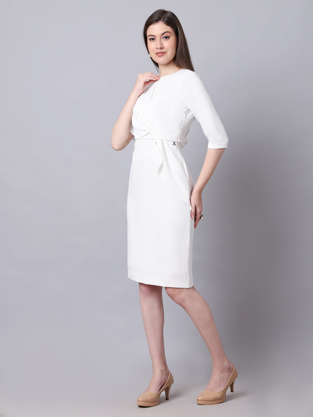 Exude Incandescent Draped Dress (White)