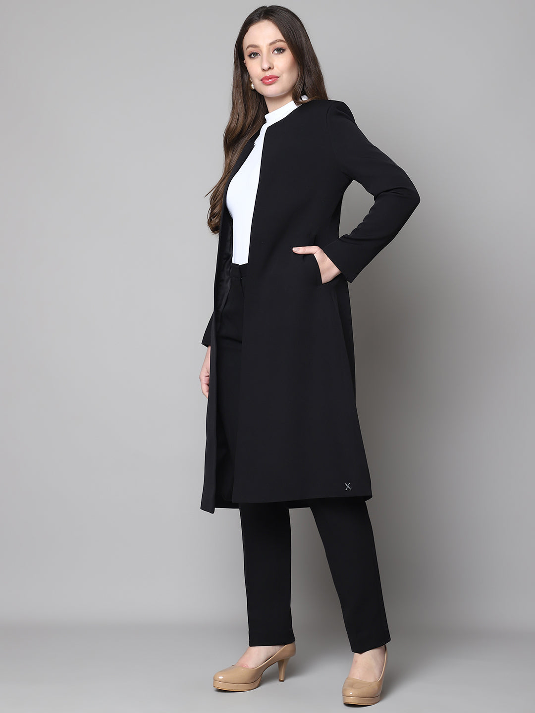 Exude Crowned Confidence Long Blazer (Black)