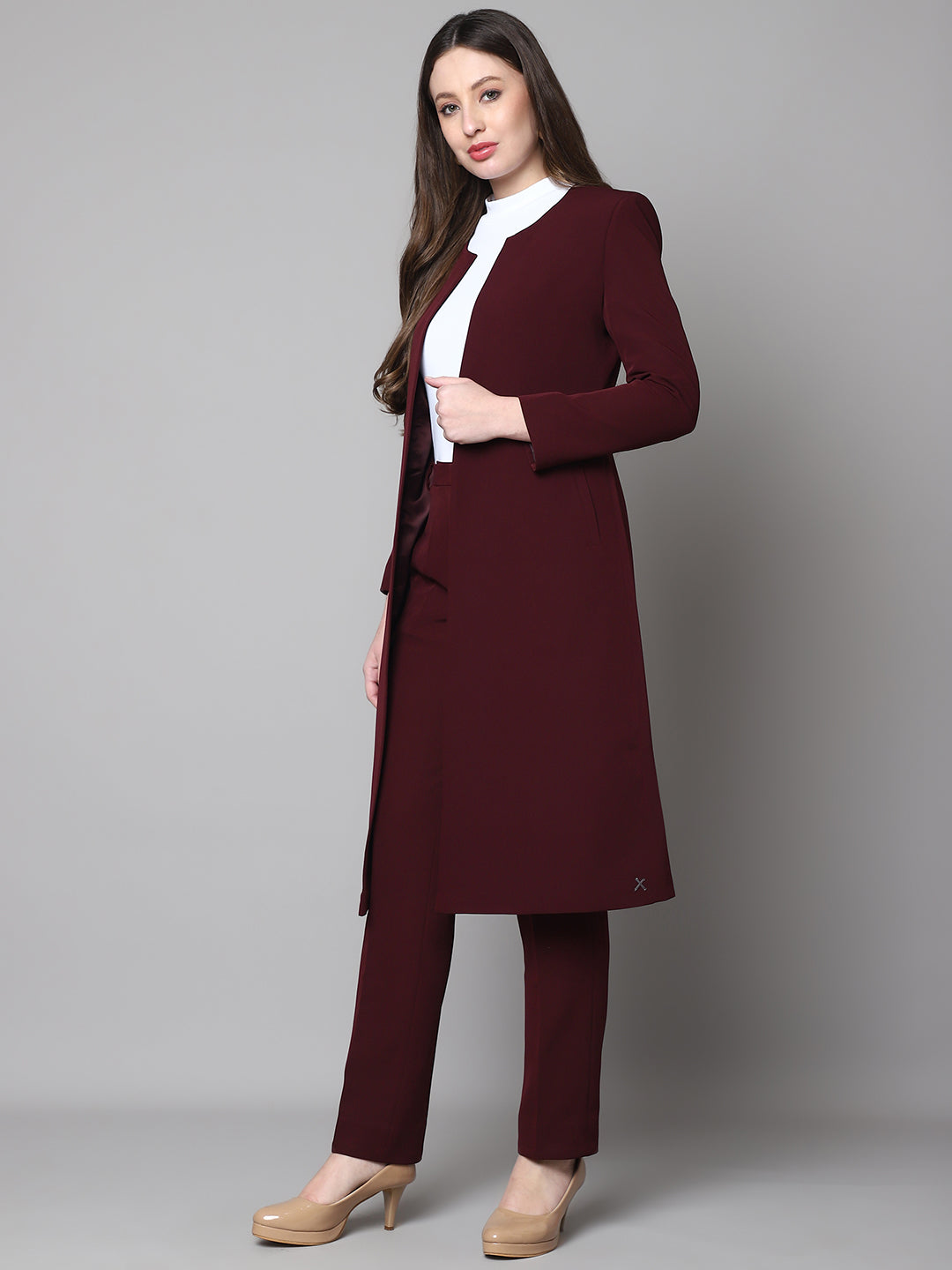 Exude Crowned Confidence Long Blazer (Wine)