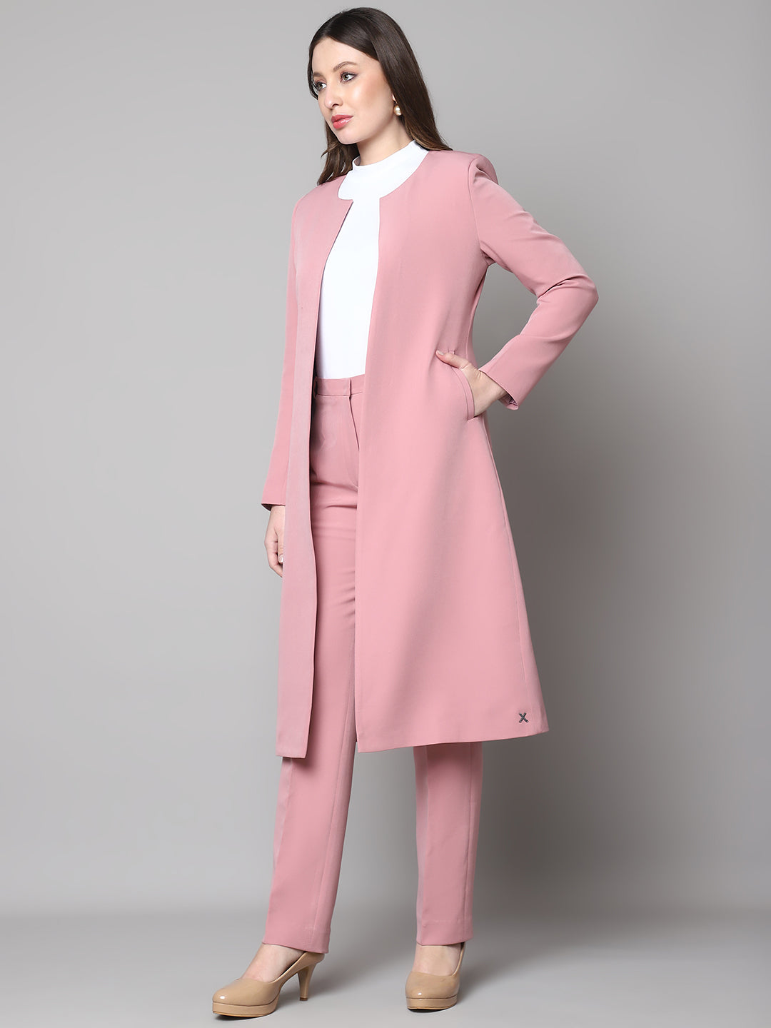 Exude Crowned Confidence Long Blazer (Dusty Pink)