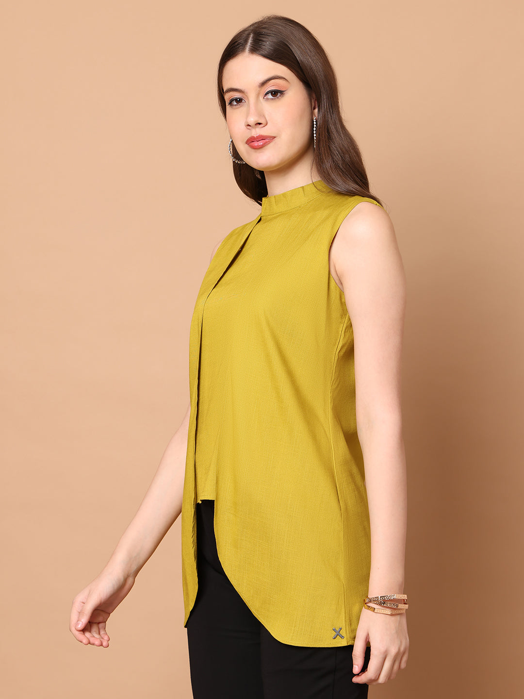 Exude Striking Silhouettes High Neck Layered Top (Lime)