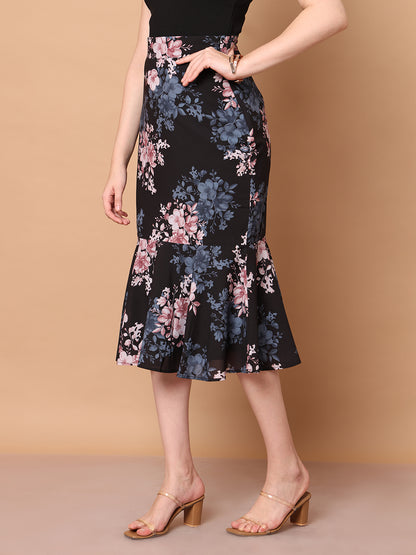 Exude Radiant Reflections Floral Midi Skirt