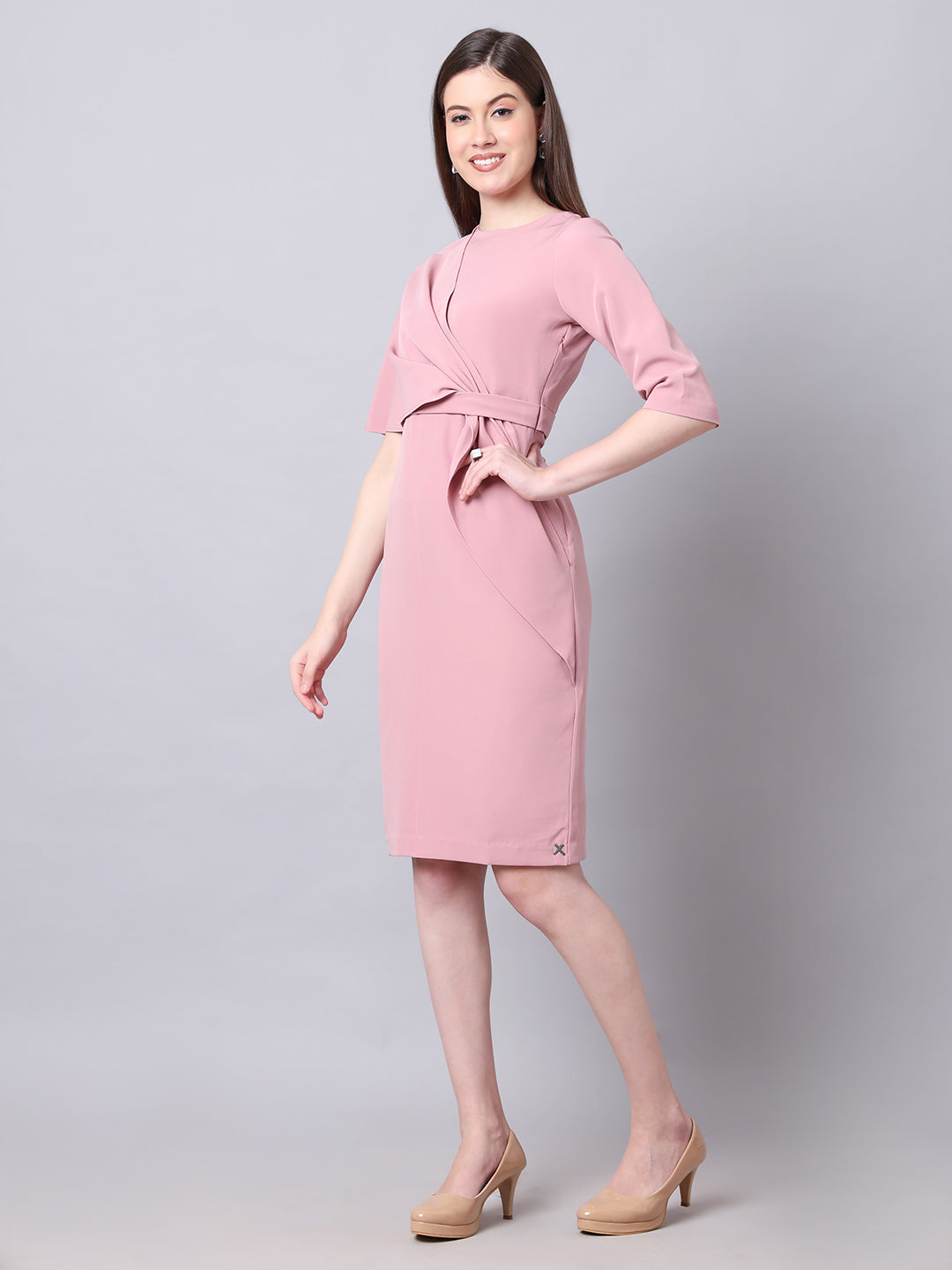 Exude Incandescent Draped Dress (Dusty Pink)