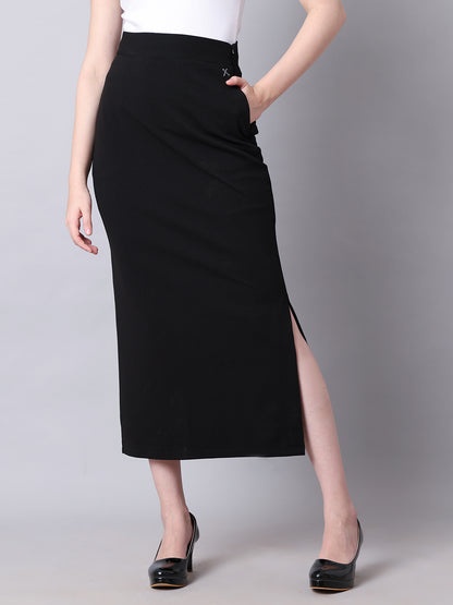 Exude Statement Piece Long Black Skirt with Side Slit (Black)