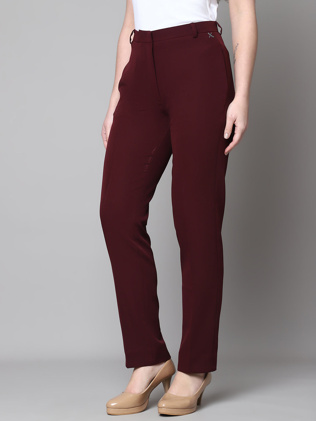 Exude Empathy &amp; Edge Straight Fit Trouser (Wine)