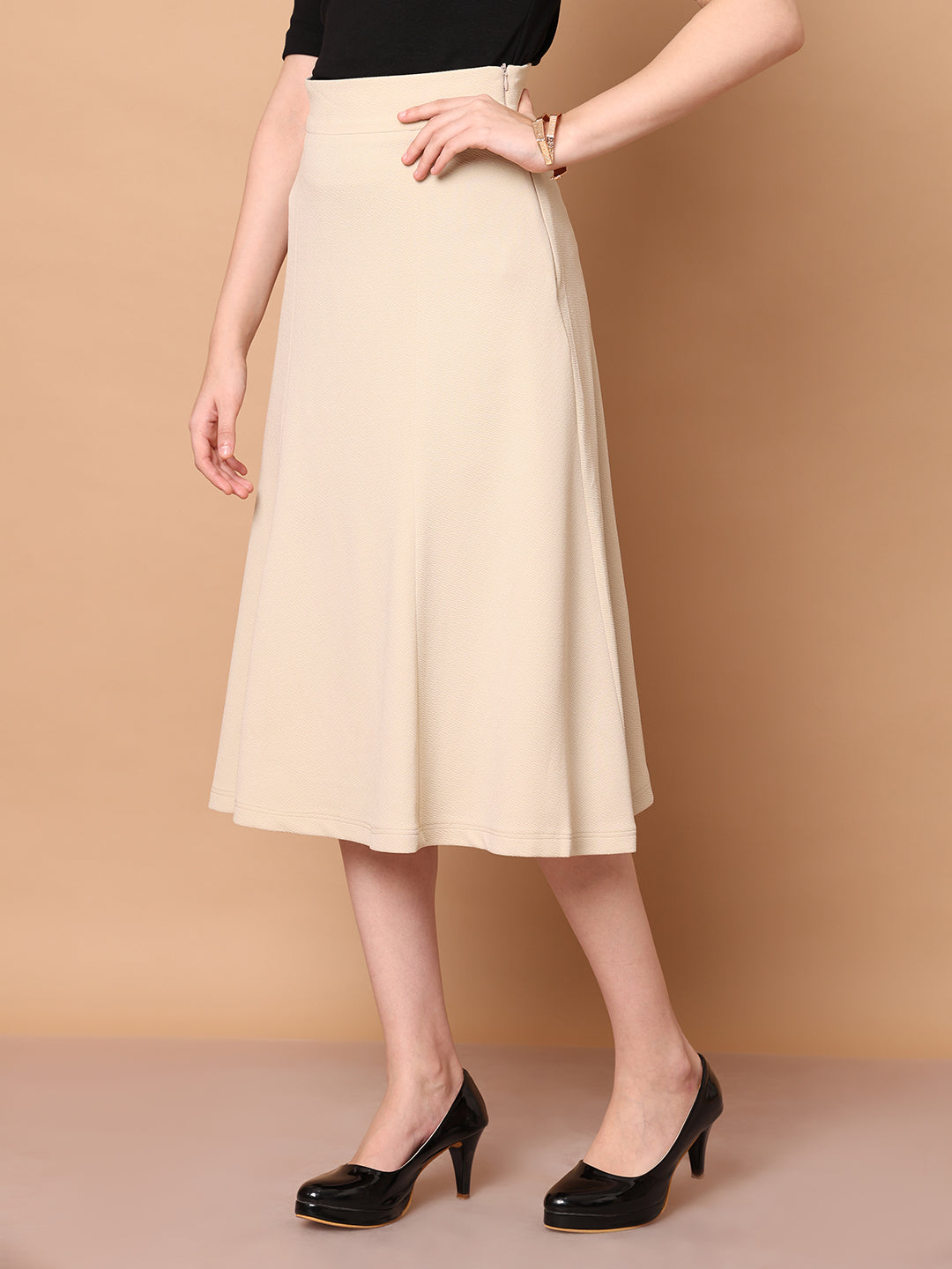 Exude Victory A-line Midi Skirt (Beige)