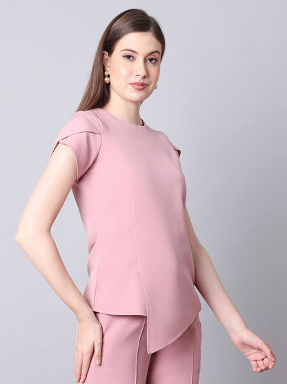 Exude Elysian Essence Asymmetrical Top with Cap Sleeves (Dusty Pink)