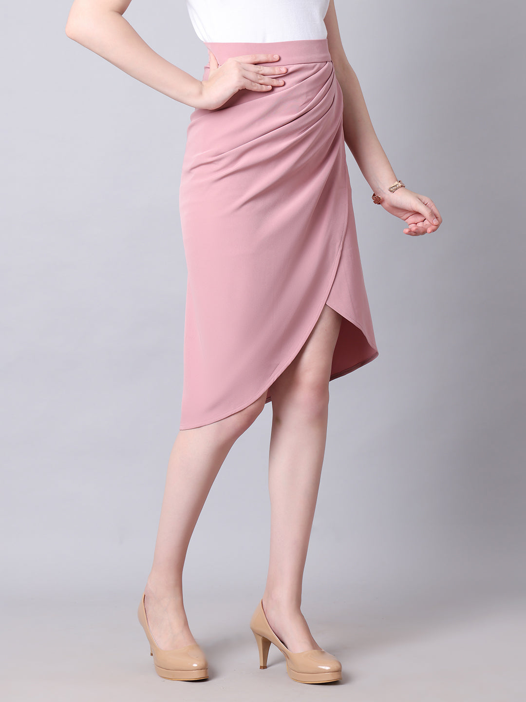 Exude Dramatic Drape, Draped wrap skirt (Dusty Pink)