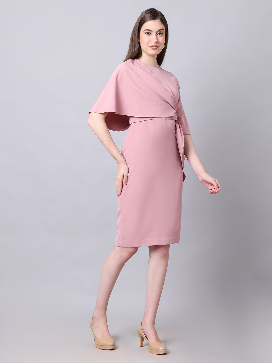 Exude Incandescent Draped Dress (Dusty Pink)