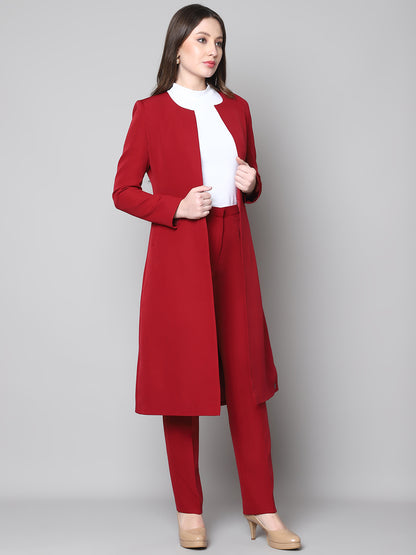 Exude Phoenix Rising Long Blazer and Straight Fit Trouser (Red)