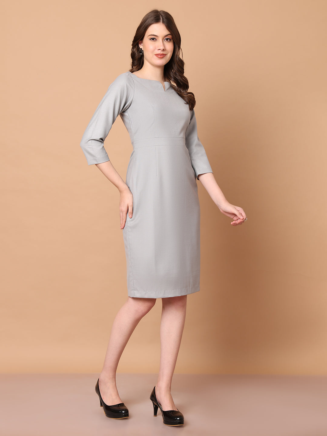 Exude Mystique Moments Suiting Fabric Square Neckline dress (Grey)