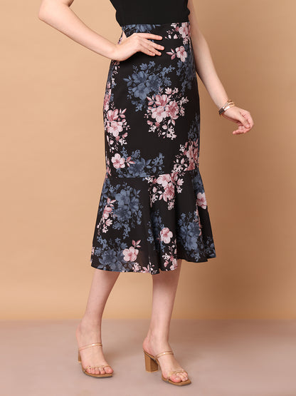 Exude Radiant Reflections Floral Midi Skirt