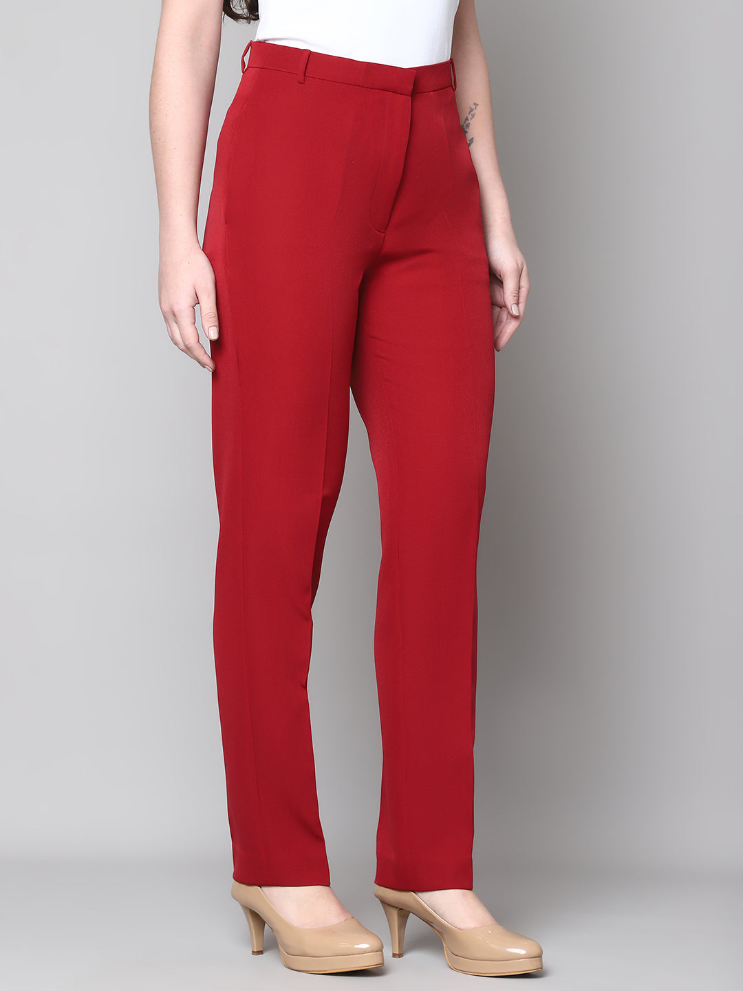 Exude Empathy &amp; Edge Straight Fit Trouser (Red)