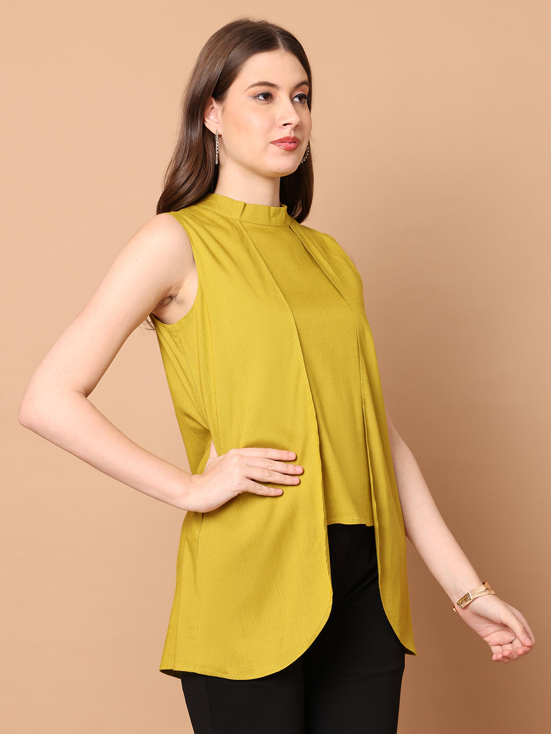 Exude Striking Silhouettes High Neck Layered Top (Lime)