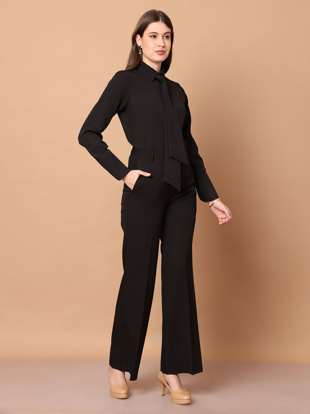 Exude Feminine touch Tie Shirt (Black)