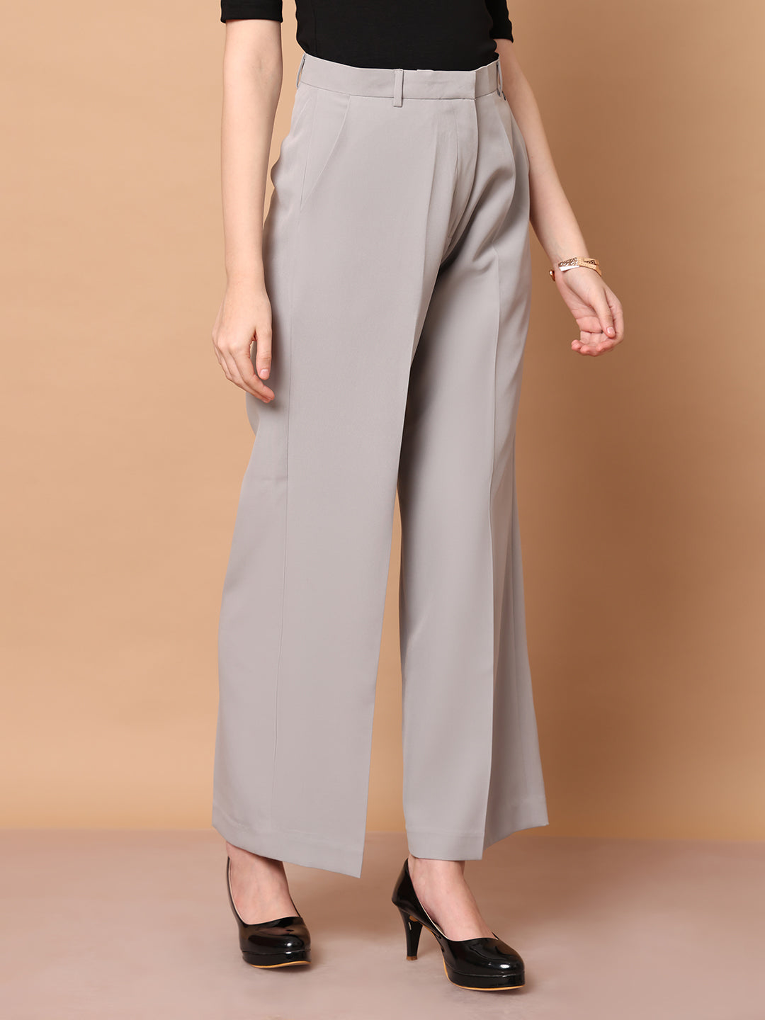 Exude Glamour &amp; Grit Wide Leg Trousers (Grey)